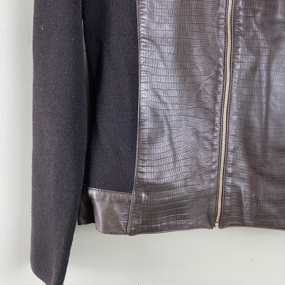 Dana Buchman: Snake Skin Full Zip Up Leather Jacket Stretchy Brown Size Petite P - Picture 2 of 7